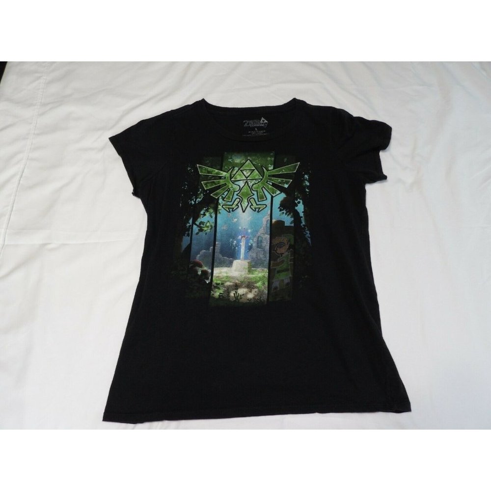 The Legend Of Zelda Logo Black Women's Size Large  T-Shirt 2015 Nintendo